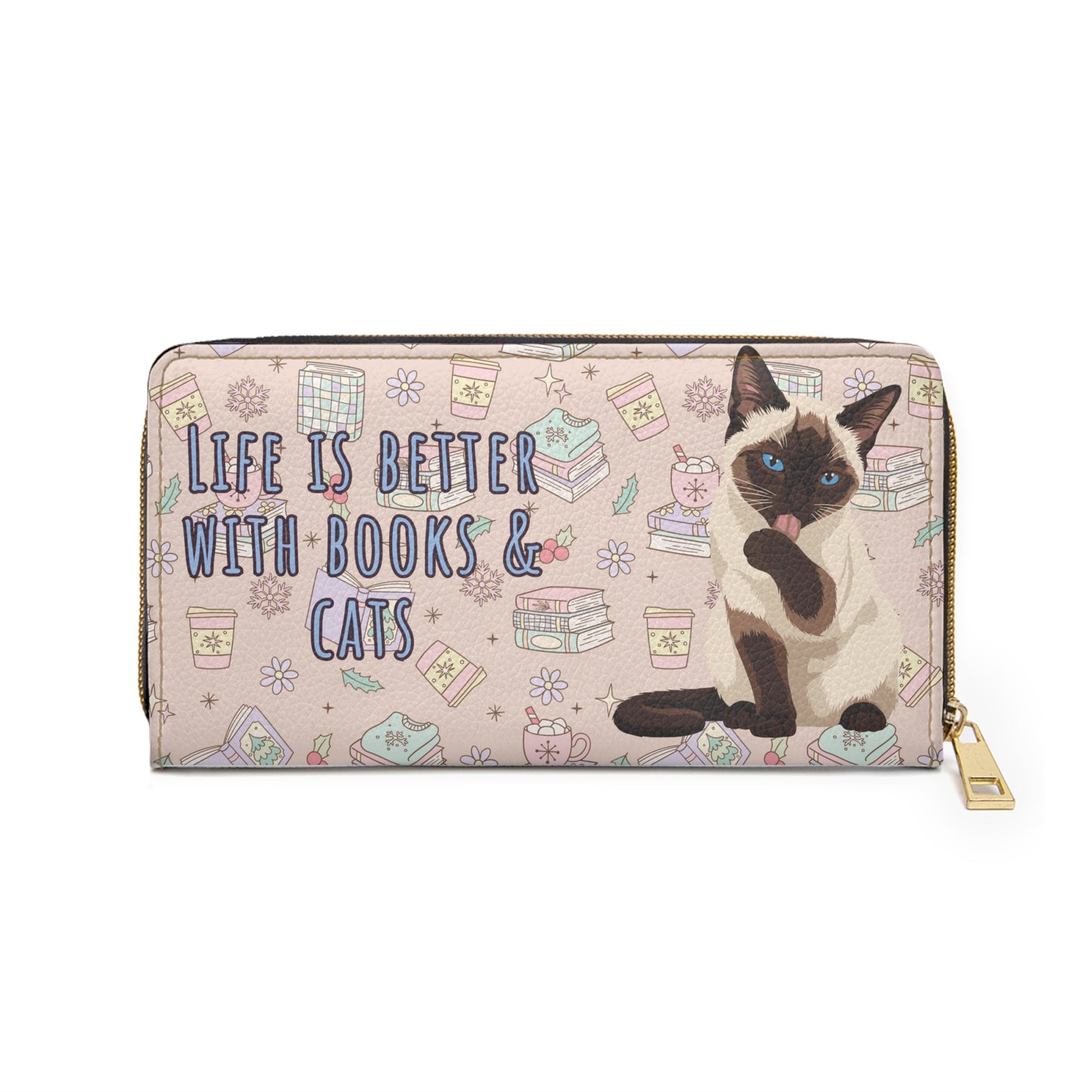 "Life Is Better With Books & Cats" Zip Wallet