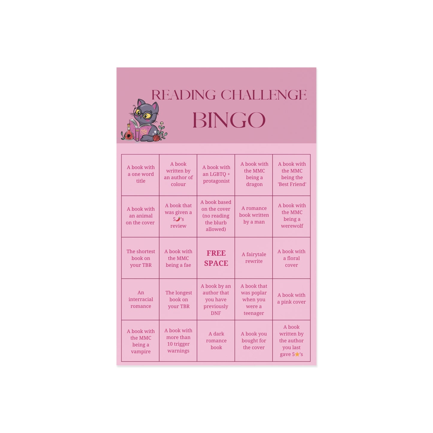 Reading Challenge Bingo Postcards