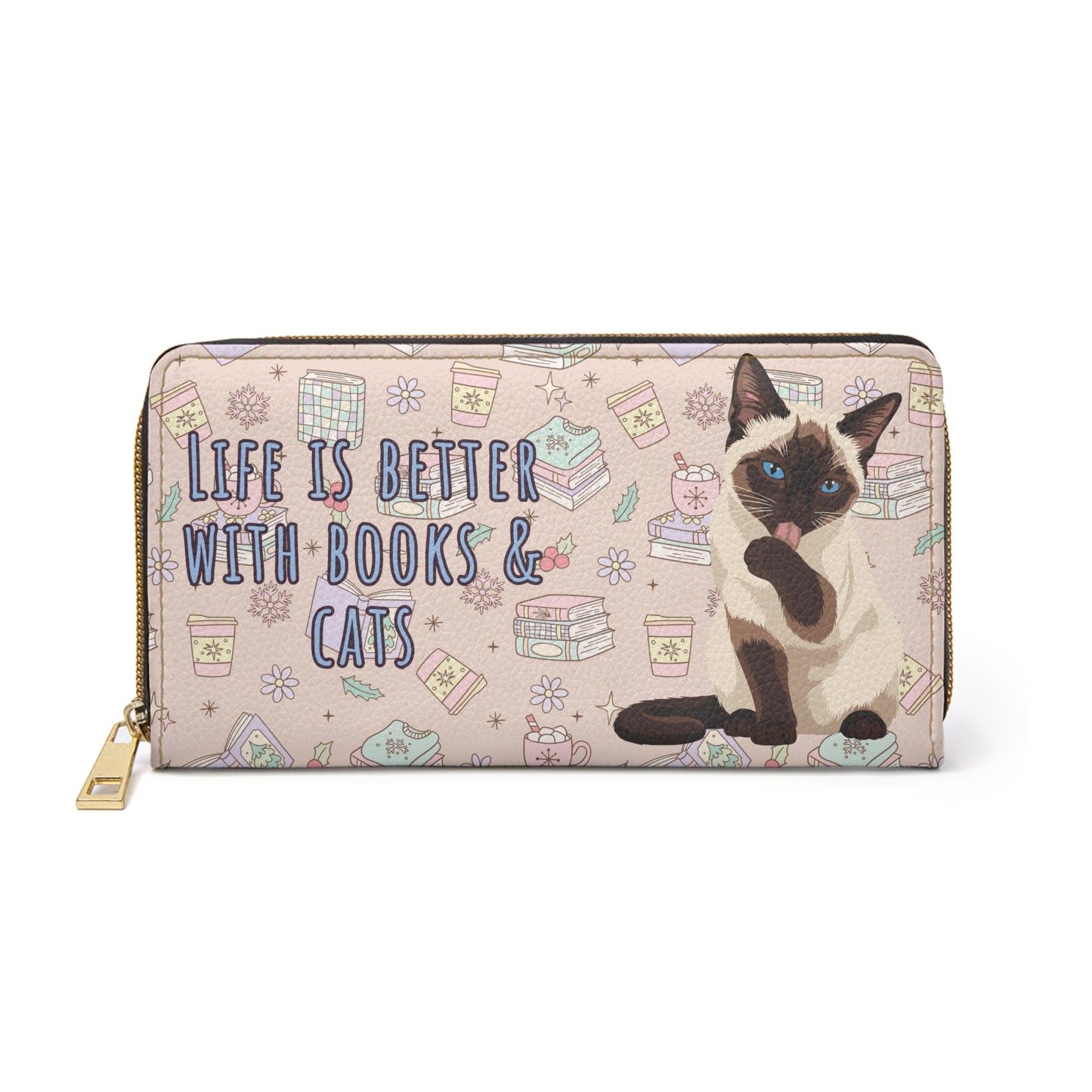 "Life Is Better With Books & Cats" Zip Wallet
